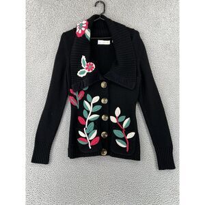 Charlie Robin Womens M Button Up Applique Large Collar Wool Cardigan Sweater Y2K